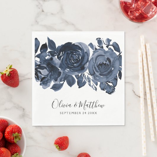 Serviette En Papier Mariage gras bleu floral (En situation)