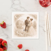 Serviette En Papier Mariage Gravure Botanique Régence (En situation)