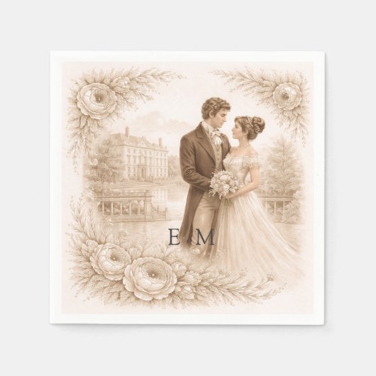 Serviette En Papier Mariage Gravure Botanique Régence (Devant)
