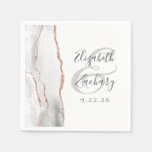 Serviette En Papier Mariage gris blanc agate géode écriture or rose (Devant)