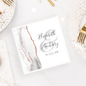 Serviette En Papier Mariage gris blanc agate géode écriture or rose