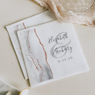 Serviette En Papier Mariage gris blanc agate géode écriture or rose