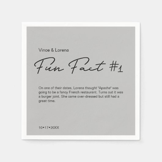Serviette En Papier Mariage gris Fun Fact personnalisé (Devant)