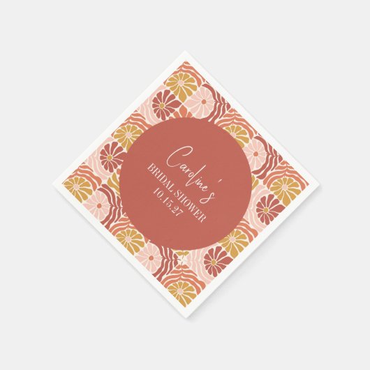 Serviette En Papier Mariage Groovy Rétro Rose Rouille Floral Personnal (Coin)