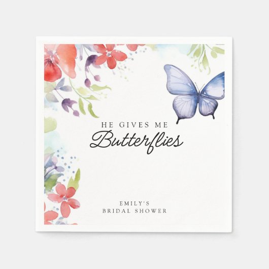 Serviette En Papier Mariage He Gives Me Butterflies (Devant)
