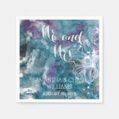 SERVIETTE EN PAPIER MARIAGE HIBISCUS EN COULEUR D'EAU BLEU (Devant)