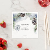 Serviette En Papier Mariage hiver aquarelle neige pins modèle (En situation)