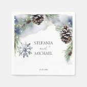 Serviette En Papier Mariage hiver aquarelle neige pins modèle (Devant)