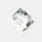 Serviette En Papier Mariage hiver aquarelle neige pins modèle (Coin)