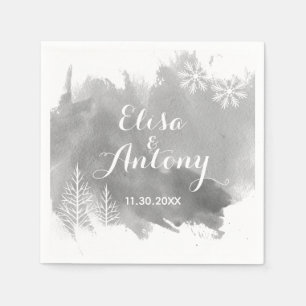 Serviette En Papier Mariage hivernal gris d'aquarelle moderne
