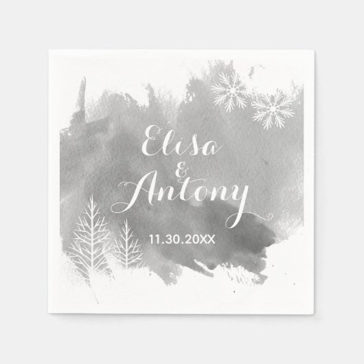 Serviette En Papier Mariage hivernal gris d'aquarelle moderne (Devant)
