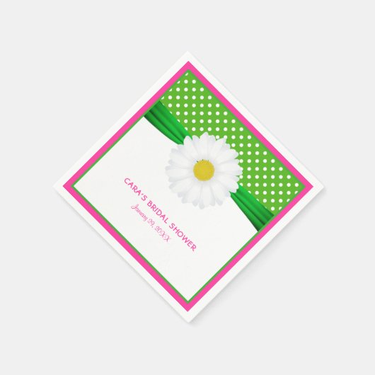 Serviette En Papier Mariage Hot Pink Daisy & Points Verts Shower (Coin)