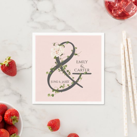 Serviette En Papier Mariage Hydrangea et Ivy Ampersand (En situation)