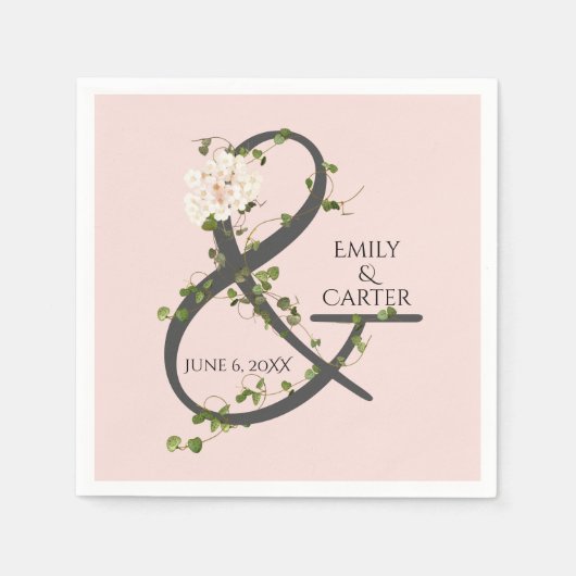 Serviette En Papier Mariage Hydrangea et Ivy Ampersand (Devant)