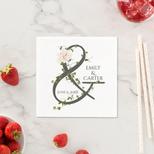 Serviette En Papier Mariage Hydrangea et Ivy Ampersand (En situation)