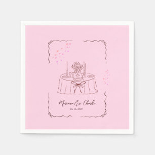 Serviette En Papier Mariage Illustré Dessiné à la Main Fantaisiste Ros