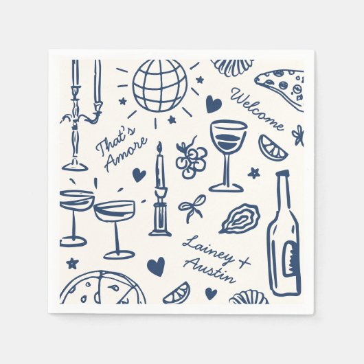 Serviette En Papier Mariage illustré rétrospectif (Devant)