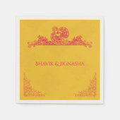 Serviette En Papier Mariage indien Napkin safran et rose peacock (Devant)
