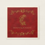 Serviette En Papier Mariage indien Peacock rouge et or Napkin<br><div class="desc">Ce design élégant, appelé Red and Gold Peacock Mariage indien, a un arrière - plan rouge. Sur le devant de l'invitation il y a un paon doré avec un effet parties scintillant. Vers le bas est un motif de défilement de ligree or pour mettre en évidence le nom du couple...</div>