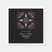 Serviette En Papier Mariage indien Thème Eléphant Floral Noir (Devant)