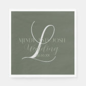 Serviette En Papier Mariage initial romantique Sage vert Script (Devant)