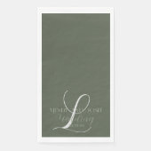 Serviette En Papier Mariage initial romantique Sage vert Script (Devant)