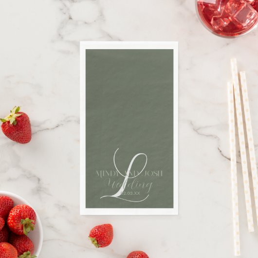 Serviette En Papier Mariage initial romantique Sage vert Script (En situation)