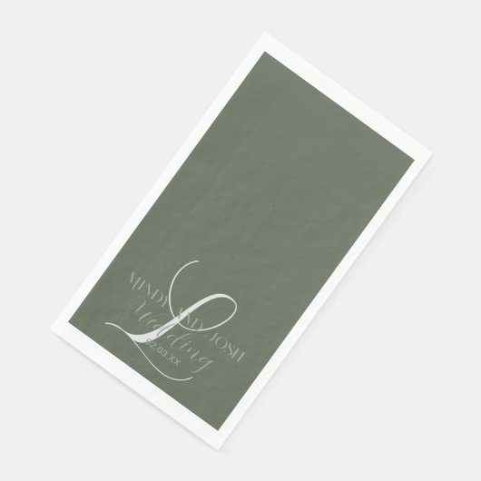 Serviette En Papier Mariage initial romantique Sage vert Script (Coin)