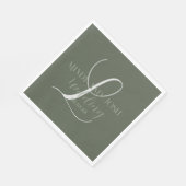 Serviette En Papier Mariage Initiale Vert Sage Écriture Romantique (Coin)