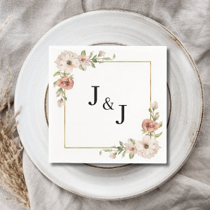 Serviette En Papier Mariage Initiales Cadre Floral Fleurs de Cerisier