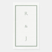 Serviette En Papier Mariage initiales esperluette monogramme vert saug (Devant)