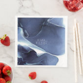 Serviette En Papier Mariage Ink Flow Bleu ID762 (En situation)