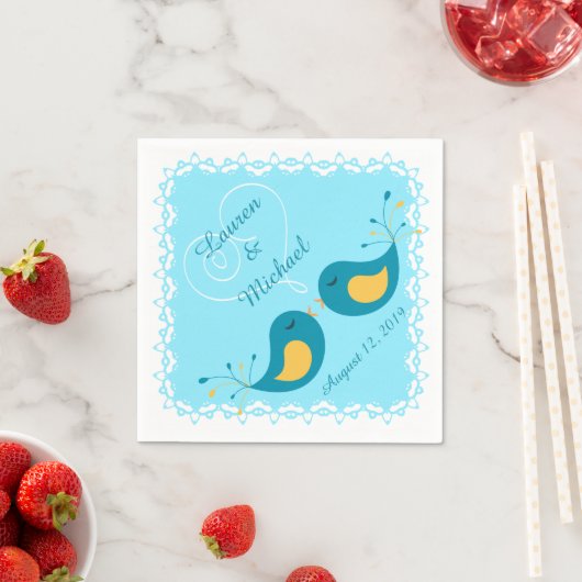 Serviette En Papier Mariage Inséparable bleu (En situation)