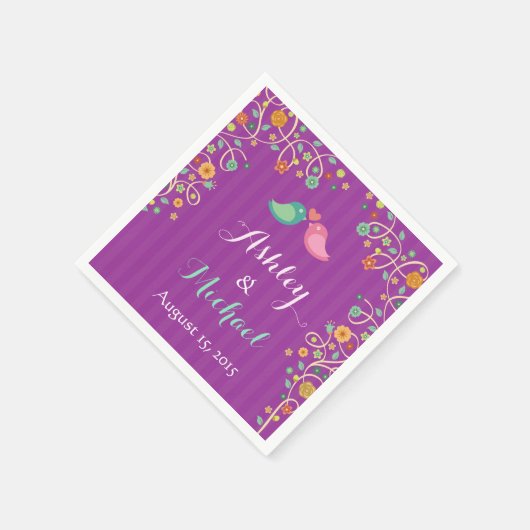 Serviette En Papier Mariage Inséparable floral élégant violet (Coin)