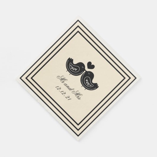 Serviette En Papier Mariage Inséparable suédois noir et crème (Coin)