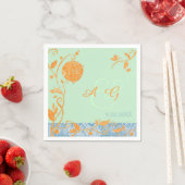 Serviette En Papier Mariage Inséparable vert et orange (En situation)