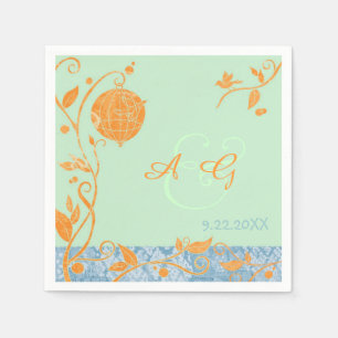 Serviette En Papier Mariage Inséparable vert et orange