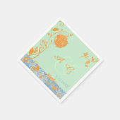 Serviette En Papier Mariage Inséparable vert et orange (Coin)