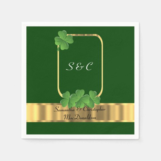 Serviette En Papier Mariage irlandais vert, or et shamrock (Devant)