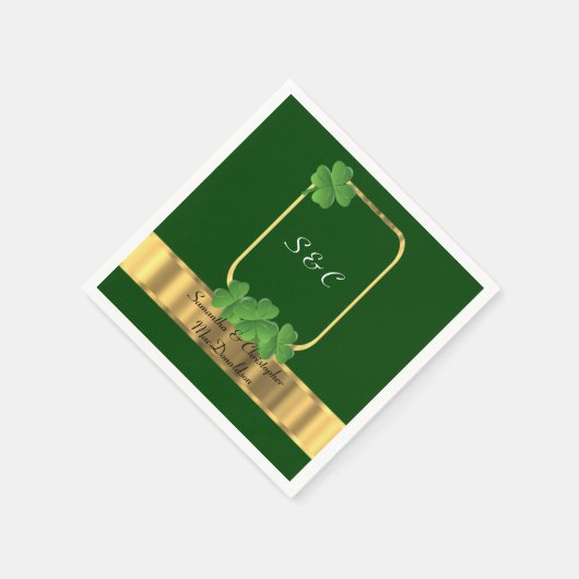 Serviette En Papier Mariage irlandais vert, or et shamrock (Coin)