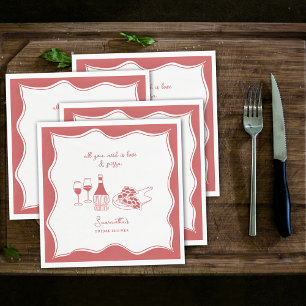Serviette En Papier Mariage Italien à Thème Pizza Vin Dessinés à la Ma