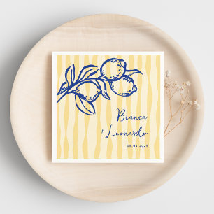 Serviette En Papier Mariage Italien Rétro Dessiné à la Main Bleu