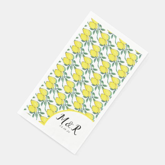 Serviette En Papier Mariage Jaune Citron Verture Aquarelle (Coin)