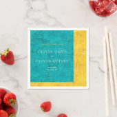 Serviette En Papier Mariage jaune turquoise (En situation)