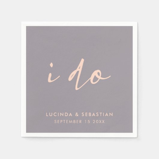 Serviette En Papier Mariage Jour Moderne Élégant Script I Do Grey (Devant)