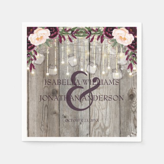 Serviette En Papier Mariage Lace Rustique Jar Bois & Chaînes (Devant)