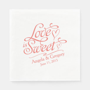 Serviette En Papier Mariage   L'amour est sucré Bonbons Buffet Coral O