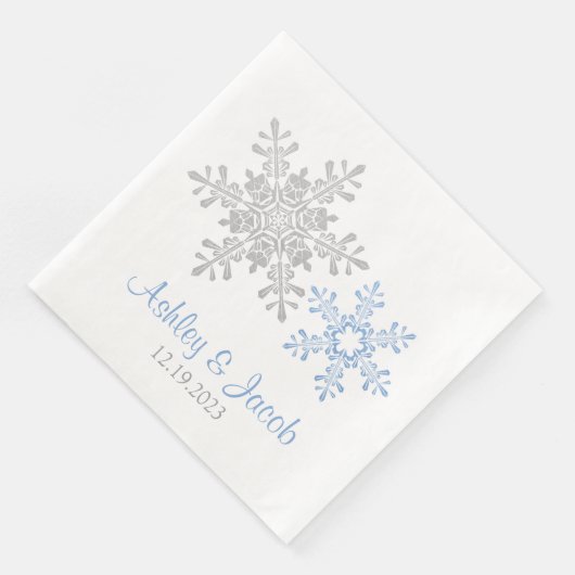 Serviette En Papier Mariage Lapis Blue Silver Snowflake (Coin)