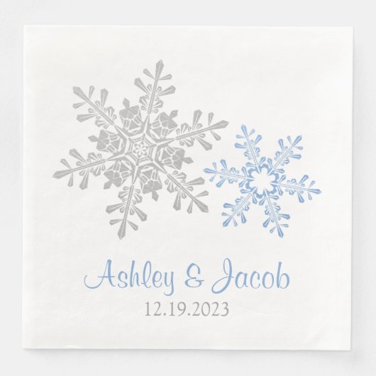 Serviette En Papier Mariage Lapis Blue Silver Snowflake (Devant)