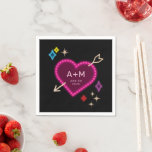 Serviette En Papier Mariage Las Vegas Neon Heart and Stars<br><div class="desc">Charmante et clinquante comme le néon vintage de Las Vegas,  cette serviette met les initiales du couple et la date mariage dans les lumières,  ce qui en fait un choix amusant pour les fêtes de fiançailles,  les réceptions de mariage ou les célébrations post-élopement.</div>
